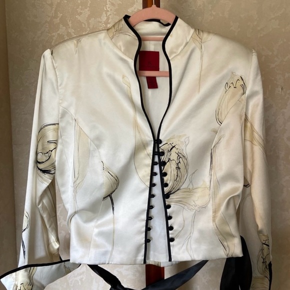 JS Collections Silk Charmeuse Mandarin Collar Cocktail Jacket Blazer Top 12 - Picture 3 of 4